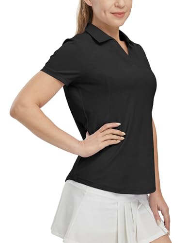 BGOWATU Women's Short Sleeve Golf Tennis Polo Shirts V Neck Collared Workout Tops UV Protection Dry Fit