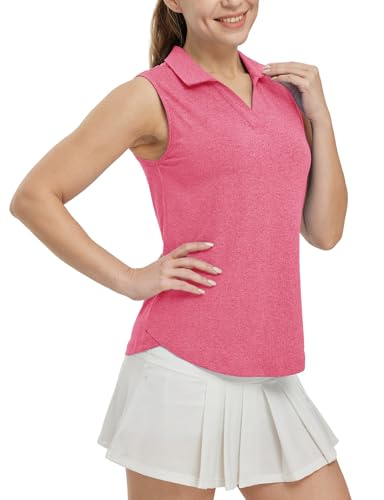 BGOWATU Women's Sleeveless Golf Polo Shirts Collared V Neck Tennis Tank Tops UPF 50+ Quick Dry Lightweight