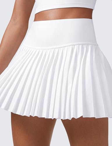 CRZ YOGA Women's High Waisted Pleated Tennis Skirts with Pockets Tummy Control Casual Liner A Line Workout Golf Skorts
