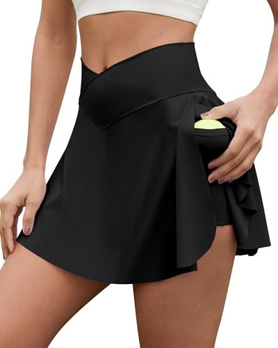 Womens Tennis Skirt with Pockets Shorts Crossover Golf Skorts Side Split Athletic Skirts Mini Skort Workout