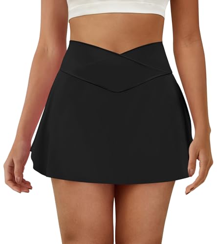 Womens Tennis Skirt with Pockets Shorts Crossover Golf Skorts Side Split Athletic Skirts Mini Skort Workout