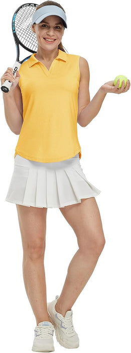 BGOWATU Women's Sleeveless Golf Polo Shirts Collared V Neck Tennis Tank Tops UPF 50+ Quick Dry Lightweight