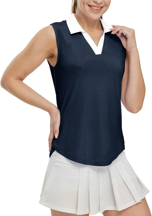 BGOWATU Women's Sleeveless Golf Polo Shirts Collared V Neck Tennis Tank Tops UPF 50+ Quick Dry Lightweight