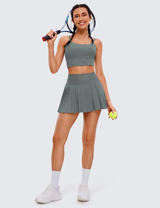 CRZ YOGA Women's High Waisted Pleated Tennis Skirts with Pockets Tummy Control Casual Liner A Line Workout Golf Skorts