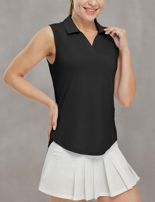 BGOWATU Women's Sleeveless Golf Polo Shirts Collared V Neck Tennis Tank Tops UPF 50+ Quick Dry Lightweight