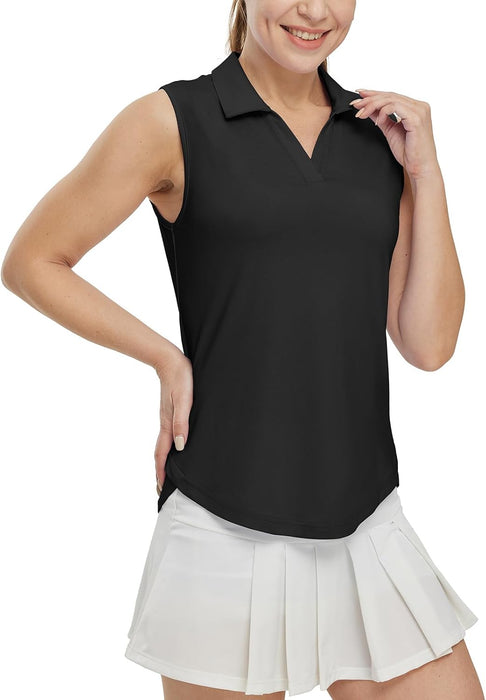 BGOWATU Women's Sleeveless Golf Polo Shirts Collared V Neck Tennis Tank Tops UPF 50+ Quick Dry Lightweight