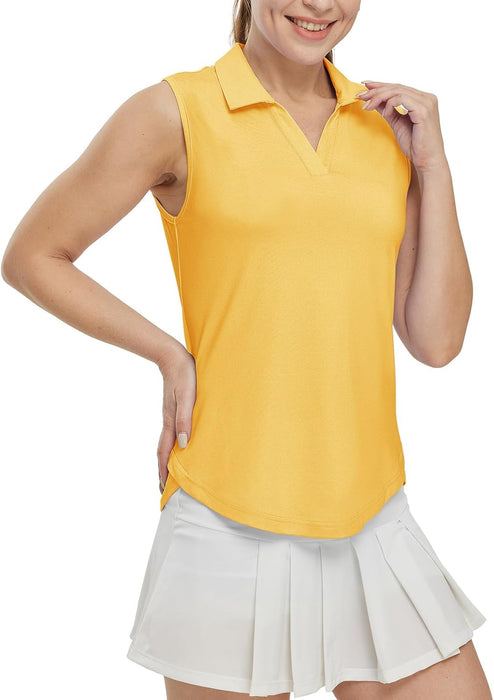 BGOWATU Women's Sleeveless Golf Polo Shirts Collared V Neck Tennis Tank Tops UPF 50+ Quick Dry Lightweight