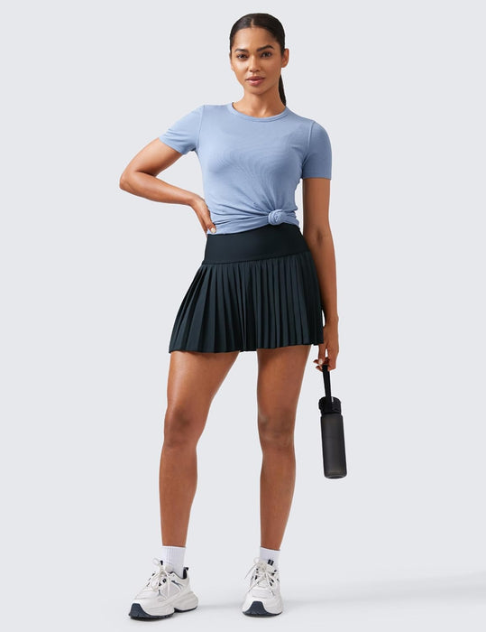 CRZ YOGA Women's High Waisted Pleated Tennis Skirts with Pockets Tummy Control Casual Liner A Line Workout Golf Skorts
