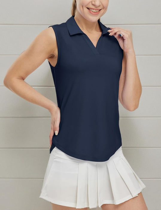 BGOWATU Women's Sleeveless Golf Polo Shirts Collared V Neck Tennis Tank Tops UPF 50+ Quick Dry Lightweight