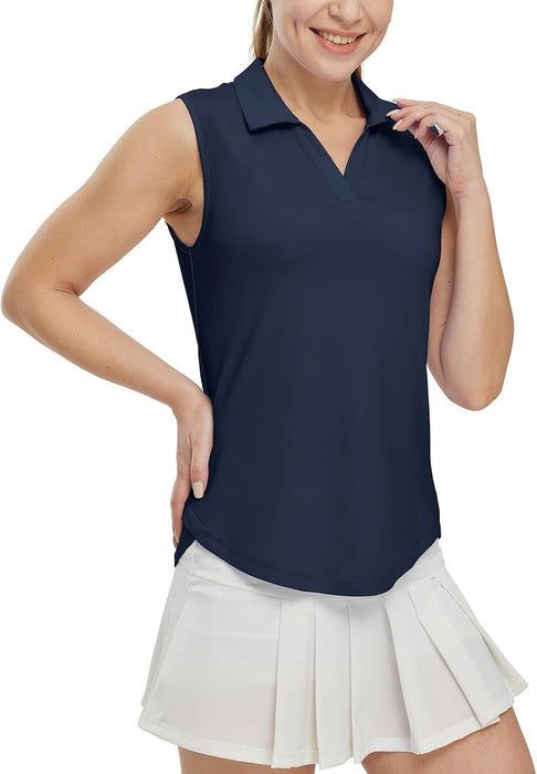 BGOWATU Women's Sleeveless Golf Polo Shirts Collared V Neck Tennis Tank Tops UPF 50+ Quick Dry Lightweight