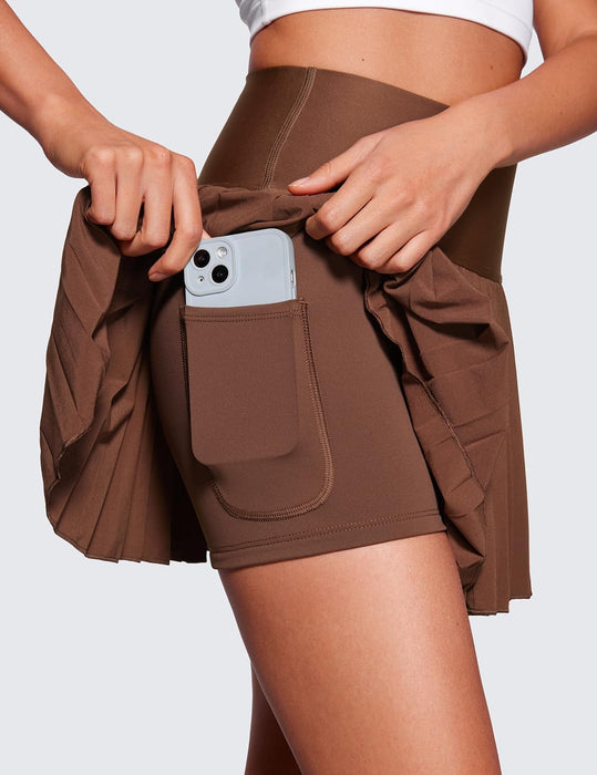 CRZ YOGA Women's High Waisted Pleated Tennis Skirts with Pockets Tummy Control Casual Liner A Line Workout Golf Skorts