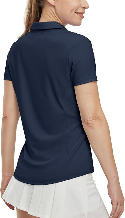 BGOWATU Women's Short Sleeve Golf Tennis Polo Shirts V Neck Collared Workout Tops UV Protection Dry Fit