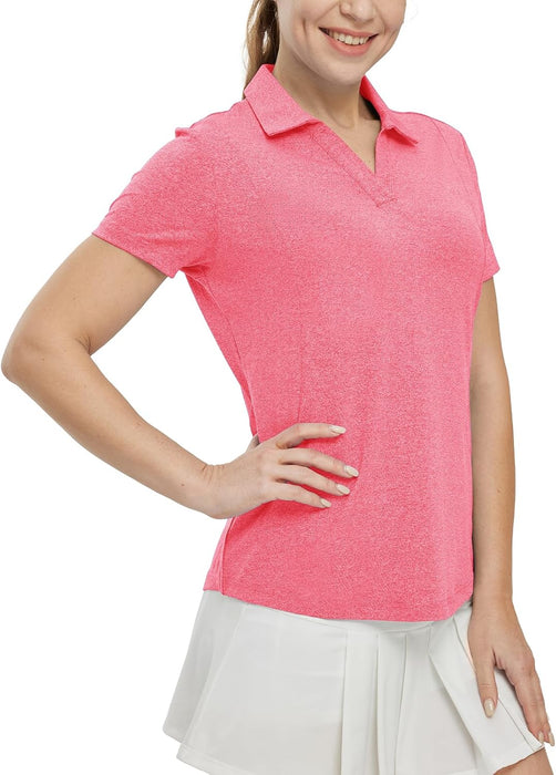BGOWATU Women's Short Sleeve Golf Tennis Polo Shirts V Neck Collared Workout Tops UV Protection Dry Fit
