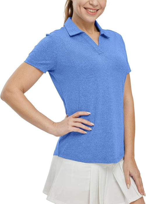 BGOWATU Women's Short Sleeve Golf Tennis Polo Shirts V Neck Collared Workout Tops UV Protection Dry Fit