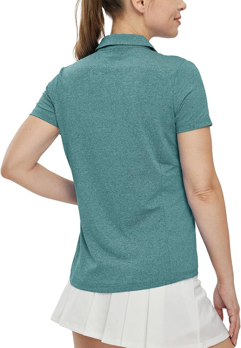 BGOWATU Women's Short Sleeve Golf Tennis Polo Shirts V Neck Collared Workout Tops UV Protection Dry Fit