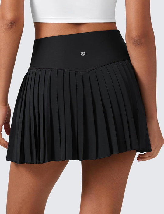 CRZ YOGA Women's High Waisted Pleated Tennis Skirts with Pockets Tummy Control Casual Liner A Line Workout Golf Skorts