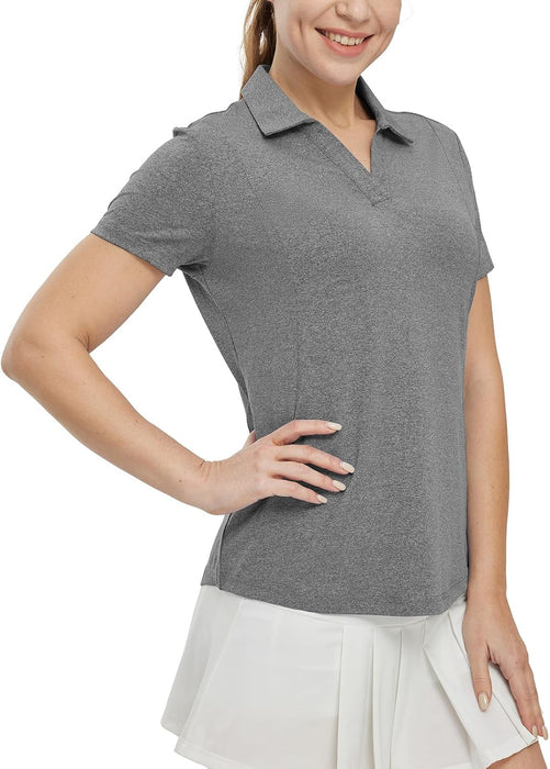 BGOWATU Women's Short Sleeve Golf Tennis Polo Shirts V Neck Collared Workout Tops UV Protection Dry Fit