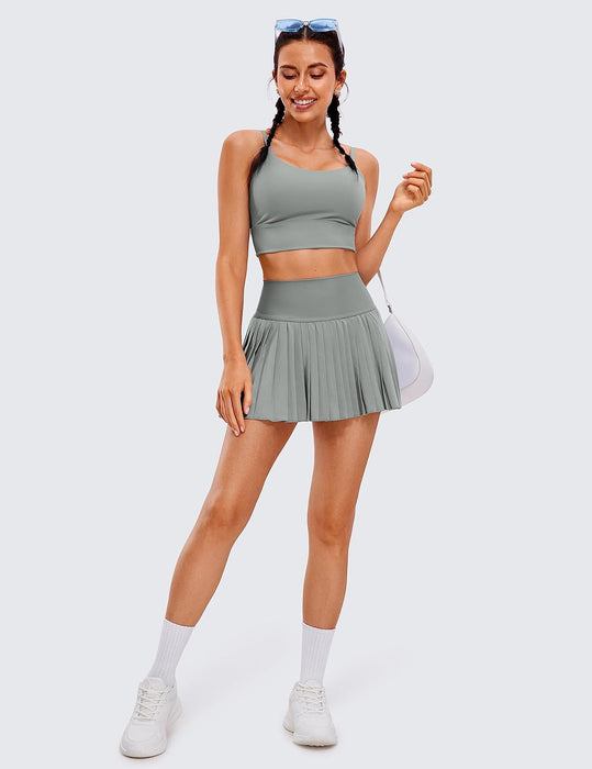 CRZ YOGA Women's High Waisted Pleated Tennis Skirts with Pockets Tummy Control Casual Liner A Line Workout Golf Skorts