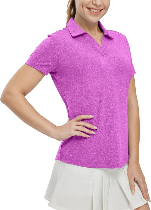 BGOWATU Women's Short Sleeve Golf Tennis Polo Shirts V Neck Collared Workout Tops UV Protection Dry Fit