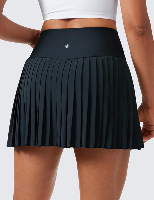 CRZ YOGA Women's High Waisted Pleated Tennis Skirts with Pockets Tummy Control Casual Liner A Line Workout Golf Skorts