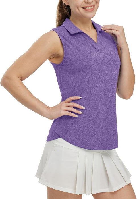 BGOWATU Women's Sleeveless Golf Polo Shirts Collared V Neck Tennis Tank Tops UPF 50+ Quick Dry Lightweight