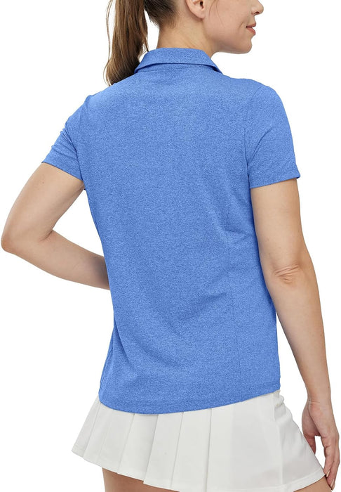 BGOWATU Women's Short Sleeve Golf Tennis Polo Shirts V Neck Collared Workout Tops UV Protection Dry Fit