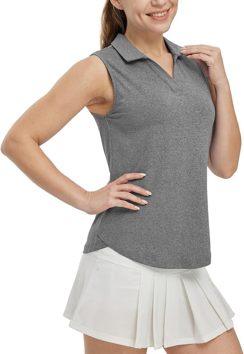 BGOWATU Women's Sleeveless Golf Polo Shirts Collared V Neck Tennis Tank Tops UPF 50+ Quick Dry Lightweight
