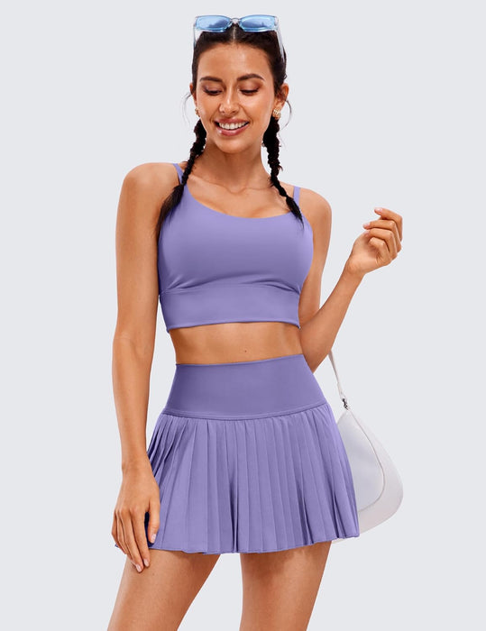 CRZ YOGA Women's High Waisted Pleated Tennis Skirts with Pockets Tummy Control Casual Liner A Line Workout Golf Skorts