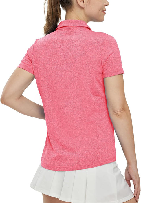 BGOWATU Women's Short Sleeve Golf Tennis Polo Shirts V Neck Collared Workout Tops UV Protection Dry Fit