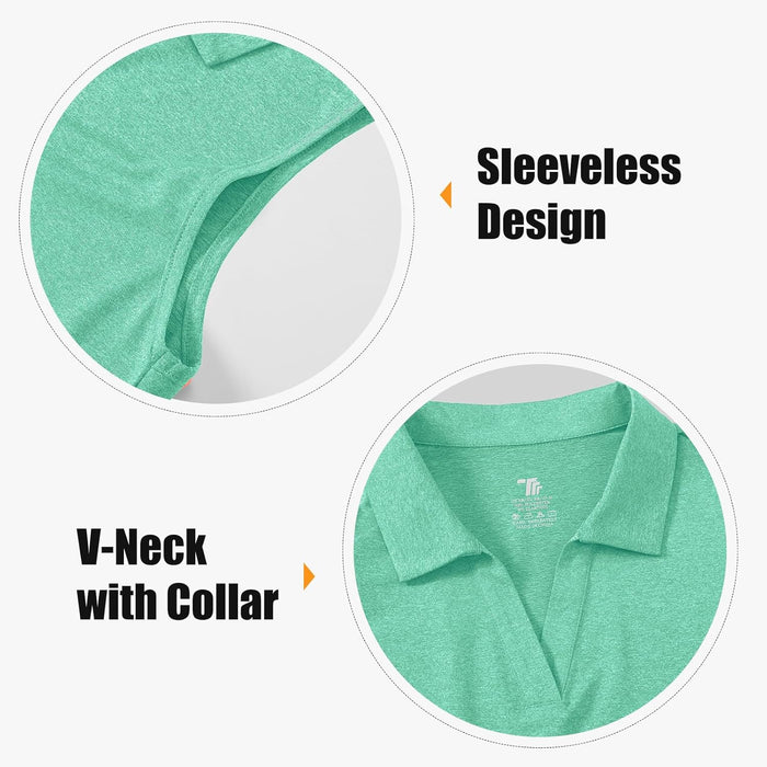 BGOWATU Women's Sleeveless Golf Polo Shirts Collared V Neck Tennis Tank Tops UPF 50+ Quick Dry Lightweight
