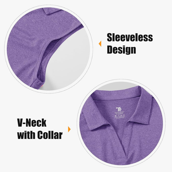 BGOWATU Women's Sleeveless Golf Polo Shirts Collared V Neck Tennis Tank Tops UPF 50+ Quick Dry Lightweight