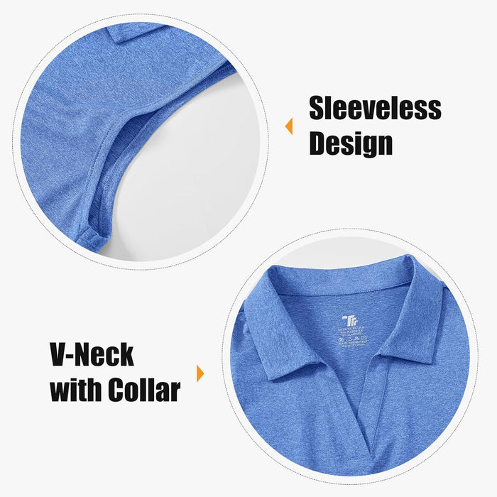 BGOWATU Women's Sleeveless Golf Polo Shirts Collared V Neck Tennis Tank Tops UPF 50+ Quick Dry Lightweight