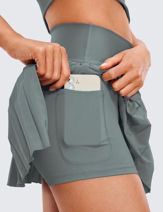 CRZ YOGA Women's High Waisted Pleated Tennis Skirts with Pockets Tummy Control Casual Liner A Line Workout Golf Skorts