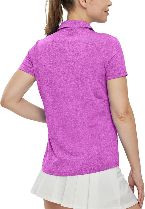 BGOWATU Women's Short Sleeve Golf Tennis Polo Shirts V Neck Collared Workout Tops UV Protection Dry Fit