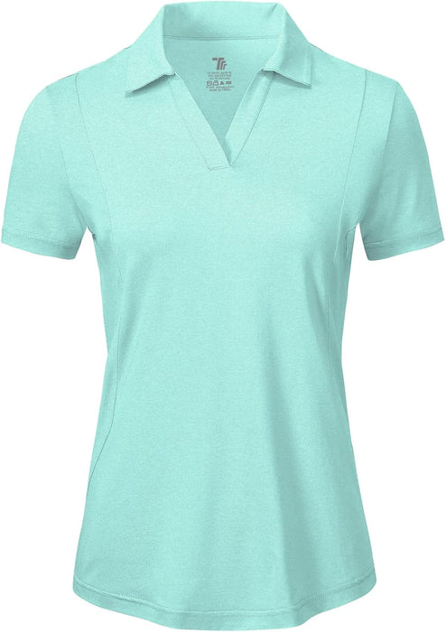 BGOWATU Women's Short Sleeve Golf Tennis Polo Shirts V Neck Collared Workout Tops UV Protection Dry Fit