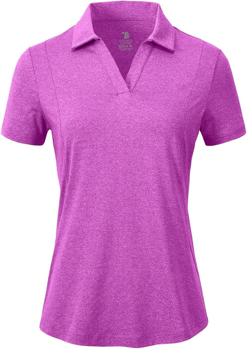 BGOWATU Women's Short Sleeve Golf Tennis Polo Shirts V Neck Collared Workout Tops UV Protection Dry Fit