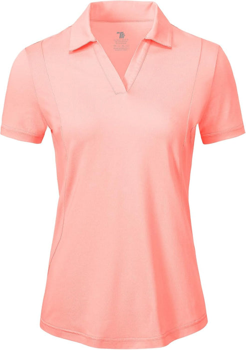 BGOWATU Women's Short Sleeve Golf Tennis Polo Shirts V Neck Collared Workout Tops UV Protection Dry Fit