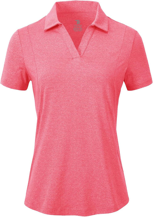 BGOWATU Women's Short Sleeve Golf Tennis Polo Shirts V Neck Collared Workout Tops UV Protection Dry Fit