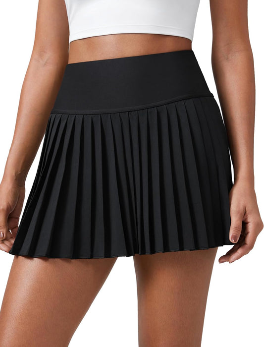 CRZ YOGA Women's High Waisted Pleated Tennis Skirts with Pockets Tummy Control Casual Liner A Line Workout Golf Skorts