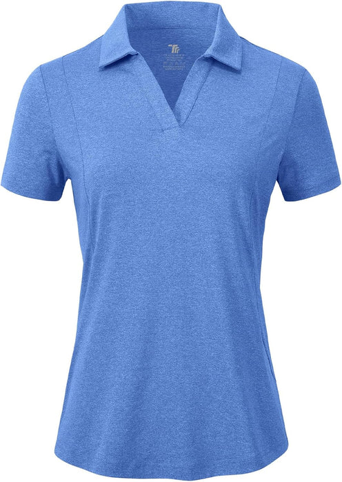 BGOWATU Women's Short Sleeve Golf Tennis Polo Shirts V Neck Collared Workout Tops UV Protection Dry Fit