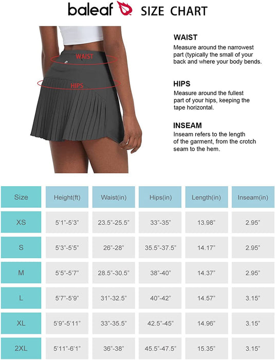 BALEAF Women's Pleated Tennis Skirts High Waisted Lightweight Athletic Golf Skorts Skirts with Shorts Pockets