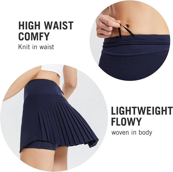 BALEAF Women's Pleated Tennis Skirts High Waisted Lightweight Athletic Golf Skorts Skirts with Shorts Pockets