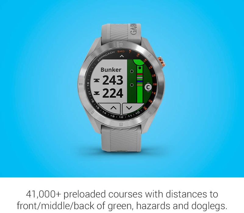 Garmin Approach S40, Stylish GPS Golf Smartwatch, Lightweight with Touchscreen Display, Black