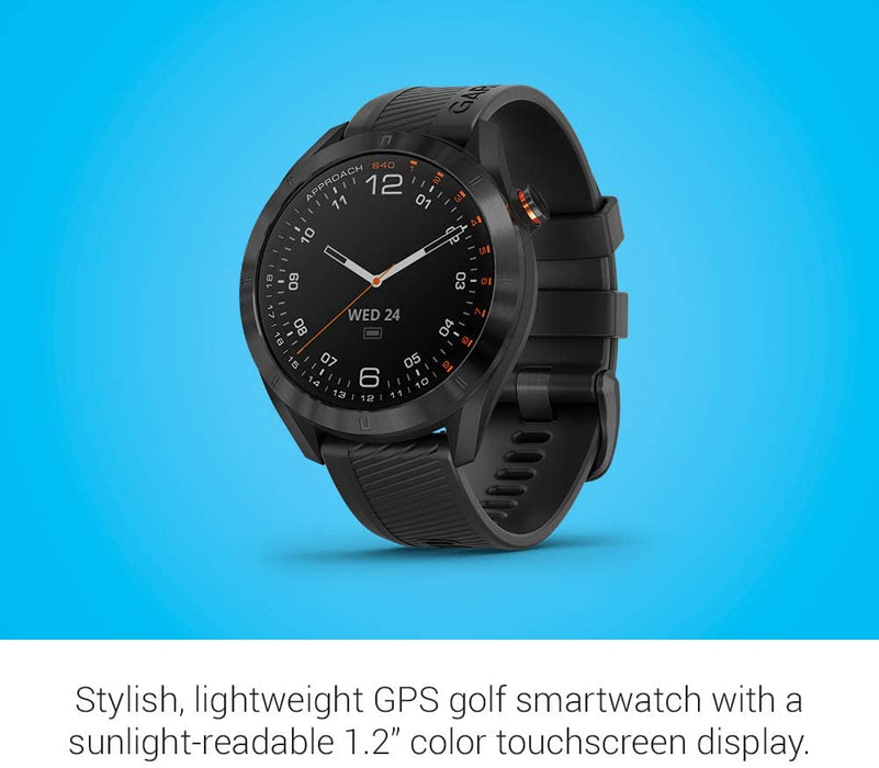 Garmin Approach S40, Stylish GPS Golf Smartwatch, Lightweight with Touchscreen Display, Black