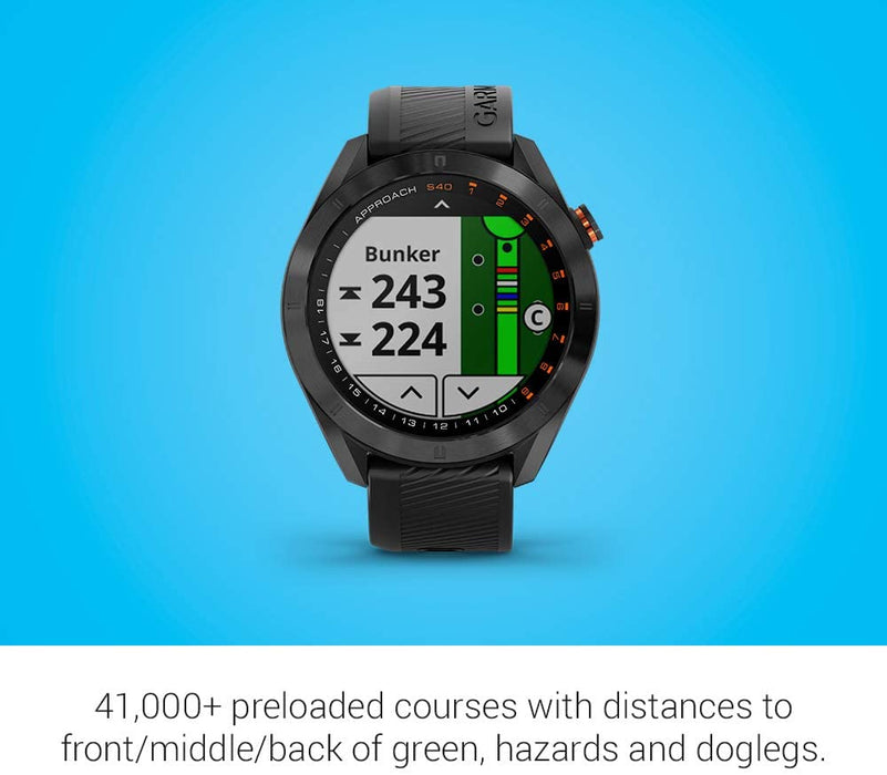 Garmin Approach S40, Stylish GPS Golf Smartwatch, Lightweight with Touchscreen Display, Black