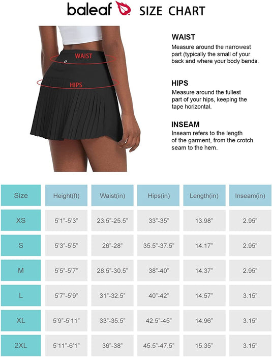 BALEAF Women's Pleated Tennis Skirts High Waisted Lightweight Athletic Golf Skorts Skirts with Shorts Pockets