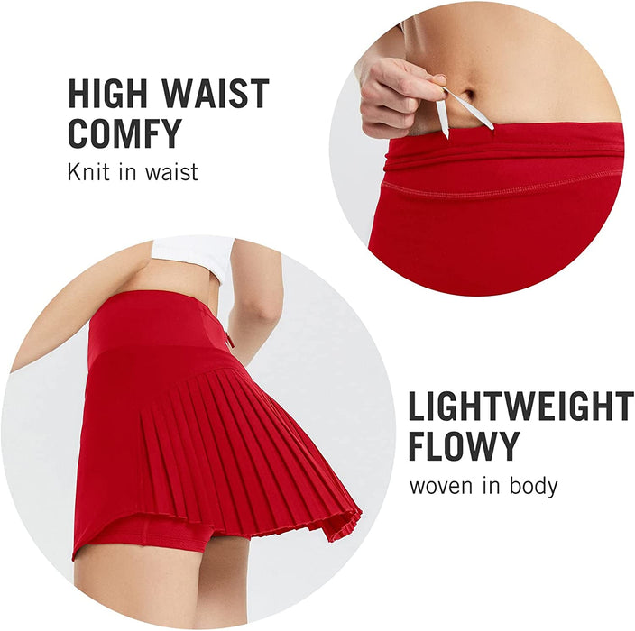 BALEAF Women's Pleated Tennis Skirts High Waisted Lightweight Athletic Golf Skorts Skirts with Shorts Pockets