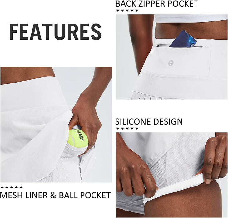 BALEAF Women's Pleated Tennis Skirts High Waisted Lightweight Athletic Golf Skorts Skirts with Shorts Pockets