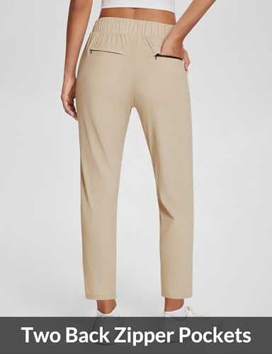 baleaf Womens Travel Pants Lightweight Stretch with Zipper Pockets Petite Ankle Dressy Golf Work Business Casual Slacks