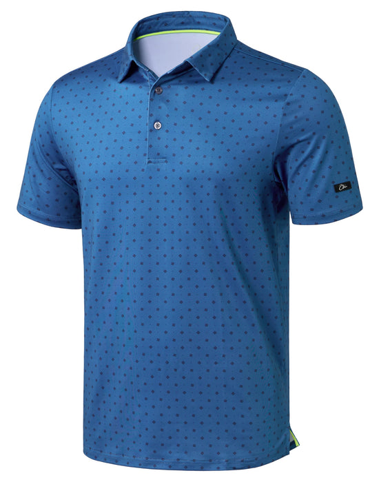 Obla Mens Golf Polo Shirts Short Sleeve Dry Fit Performance Moisture Wicking Casual Print Collared Golf Shirts for Men